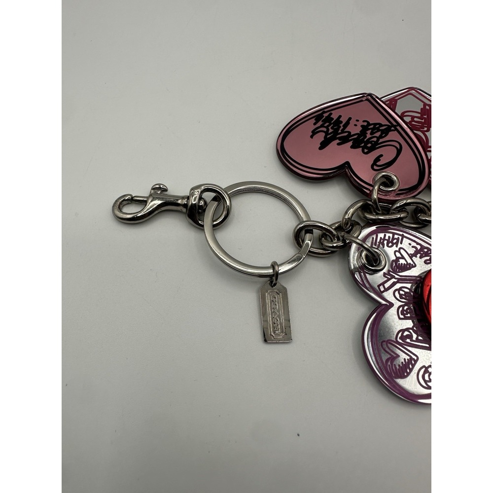 Coach Vintage Y2K Multicolor Heart Bag Charm FOB collectible Key Ring Silver - Picture 3 of 7